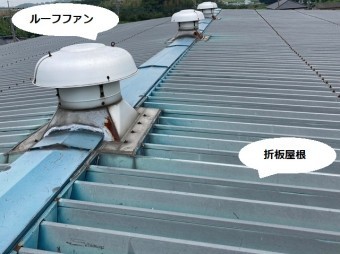 折板屋根に設置されたルーフファン
