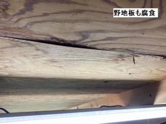 野地板に雨水が染み込み腐食している
