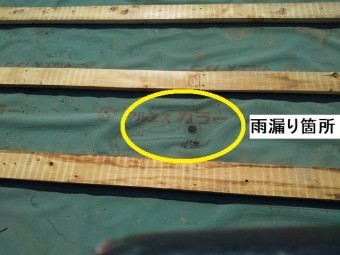 雨漏りの原因箇所である屋根下地の防水シート破損