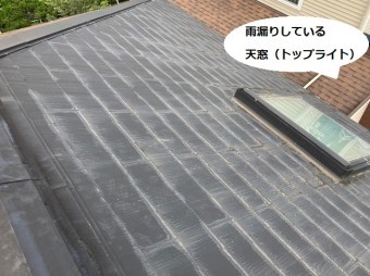 棟付近から見下ろす雨漏りしている天窓