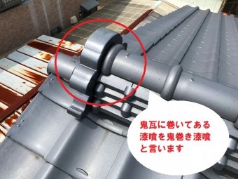 水戸市の和瓦屋根の鬼瓦の漆喰を今から行ないます