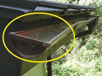 端から見た雨樋は勾配がとれていない状態