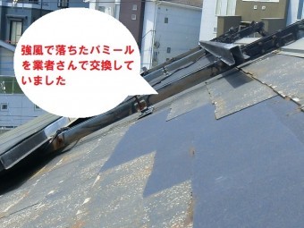 ひたちなか市でニチハのパミールが強風で飛ばされ、交換していました