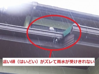 這い樋が溢れる雨水