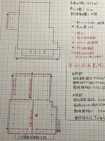 当店のスタッフが書いた現場調査の手書き図面