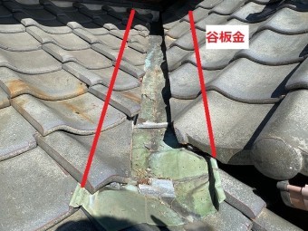 玄関西の谷板金