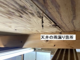 作業小屋に雨漏りしていた天井材部分