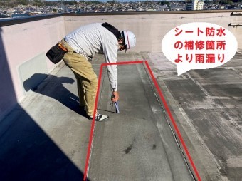 テナントビル陸屋根防水シートより雨漏り