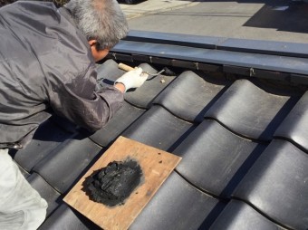 屋根南蛮漆喰にて補修