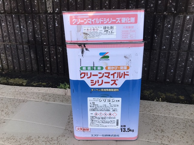 筑西市の部分塗装で使用するクリーンマイルドシリコンの一斗缶
