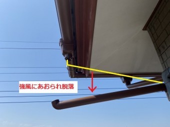 強風にあおられ脱落してしまっていた呼び樋