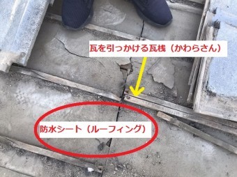瓦桟と防水シート部の説明