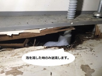 泡を流した時にのみ逆流してくる排水部