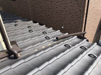水戸市で這樋の状態を下屋に登り状態確認