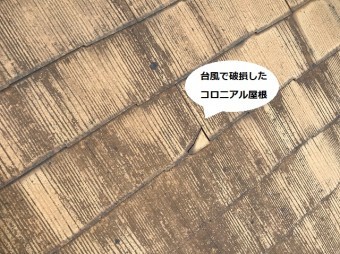 ひたちなか市で台風19号により破損したコロニアル屋根の一部