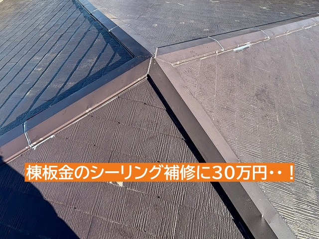 水戸市で訪問業者による屋根の棟板金コーキング修理30万円！悪質です