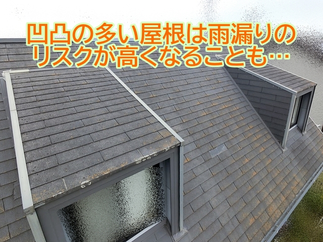 ドーマーや天窓など凹凸の多い屋根は雨漏りのリスクが高くなることもある