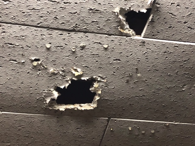 雨漏りによって台所天井のジプトン材に穴あき