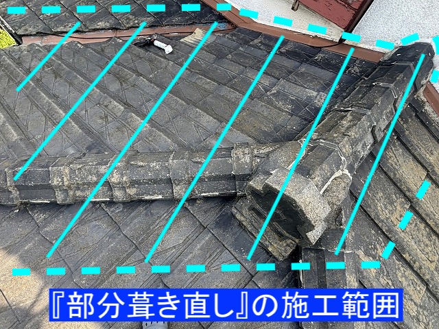 雨漏り箇所を中心に部分葺き直しが必要な場所