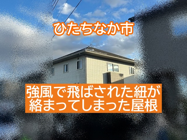 ひたちなか市　強風で隣の屋根に紐が飛んで絡まる！？現場の合間に対応