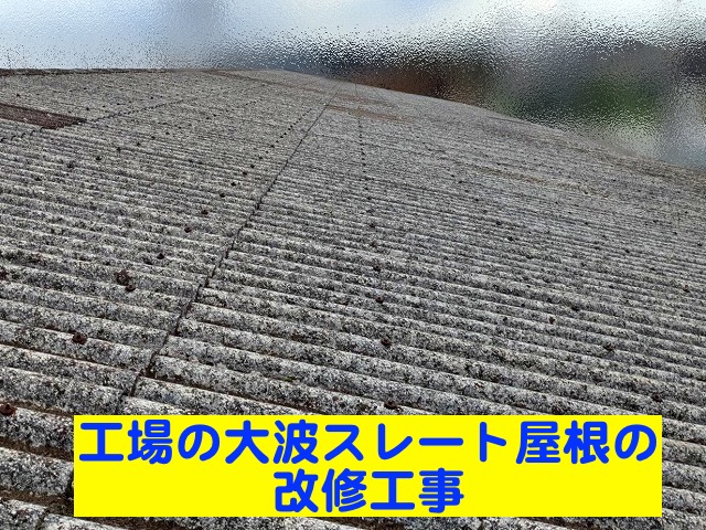 神栖市　大波スレート屋根の改修着手！安全ネットを設置して慎重に施工