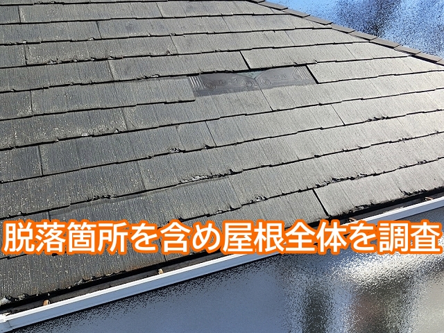 脱落した箇所を含め屋根全体の状態を調査