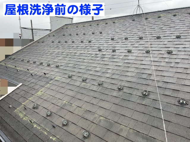 ひたちなか市　雨の日の屋根洗浄　屋根工事の前洗浄作業前の写真
