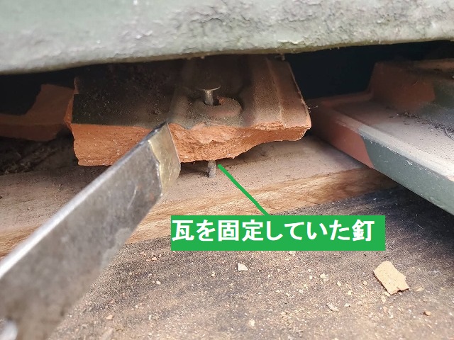 茨城町の平板瓦を固定していた釘