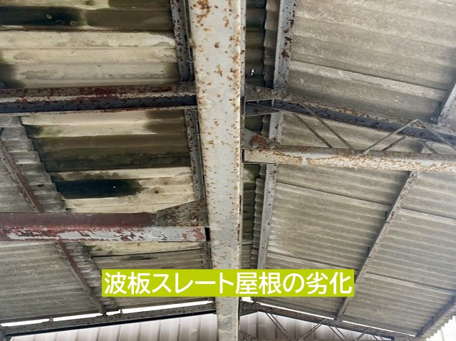 石綿波板スレート屋根の劣化