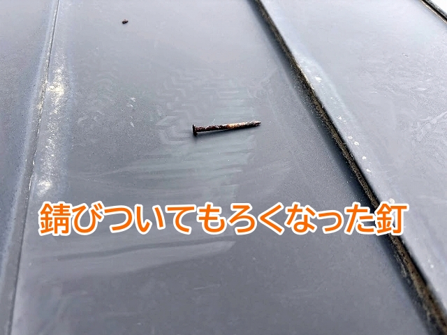錆びついてもろくなっていた棟板金の固定釘