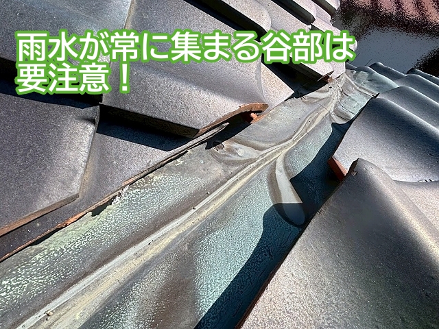 雨水が常に集まる谷板金の穴あきには要注意