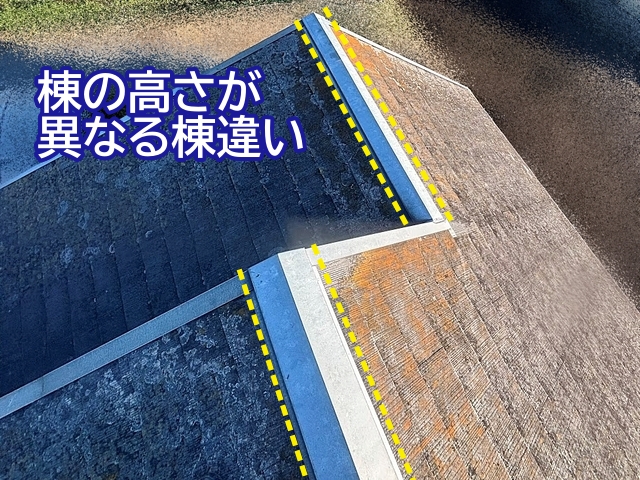 棟の高さが異なる棟違い屋根