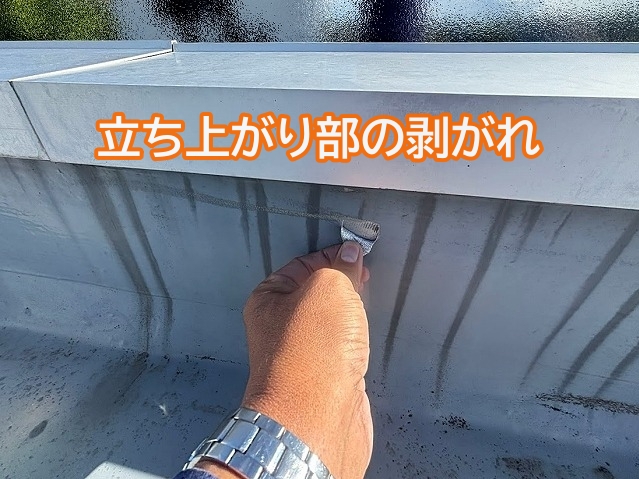 立ち上がり部分のシート防水の剥がれ