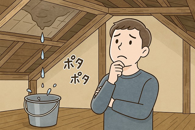ひたちなか市で二階の部屋で聞こえるポタポタという雨漏り音を調査