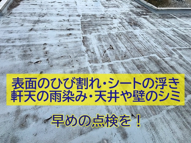 表面のひび割れや防水シートの浮きがある陸屋根は早めの点検が必要