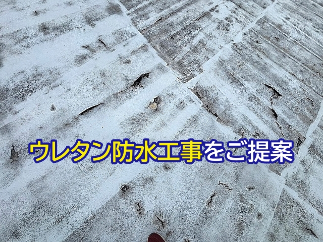 日立市の劣化したシート防水の陸屋根はウレタンで再防水を提案