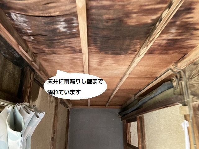 ひたちなか市の雨漏り現場の室内天井の様子
