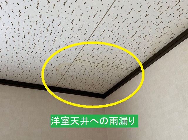 洋室のジプトーン天井材に残る雨漏り染み