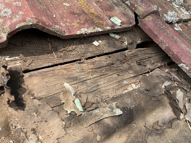 水戸市の屋根下地であるルーフィングが激しく劣化破損している