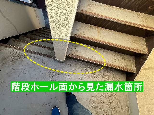 階段ホール面から見た漏水箇所