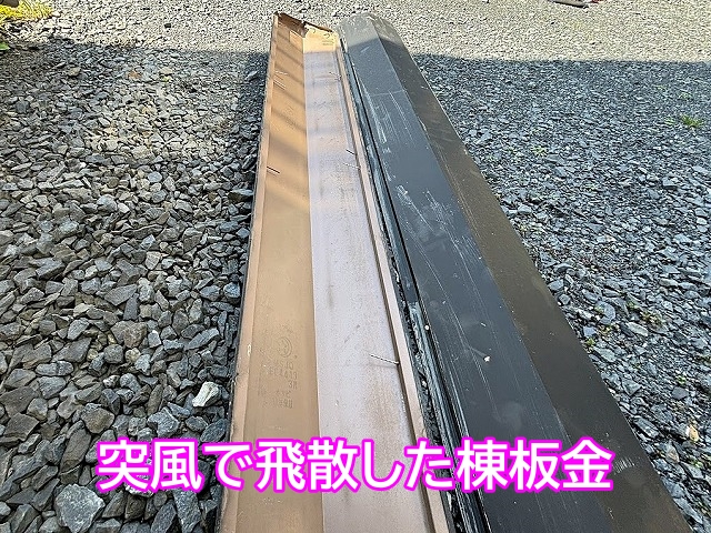 突風で庭先に飛散した棟板金