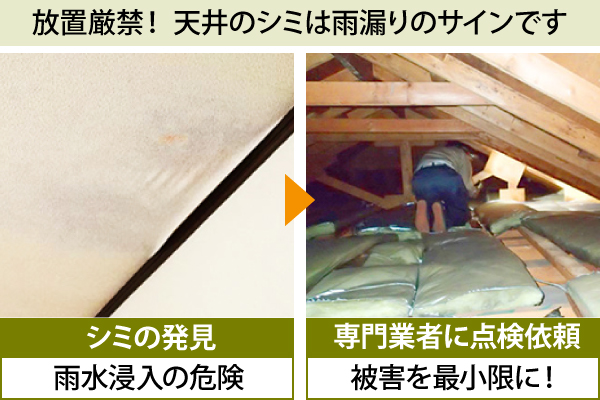 放置厳禁! 天井のシミは雨漏りのサインです