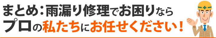 まとめ:雨漏り修理でお困りならプロの私たちにお任せください!